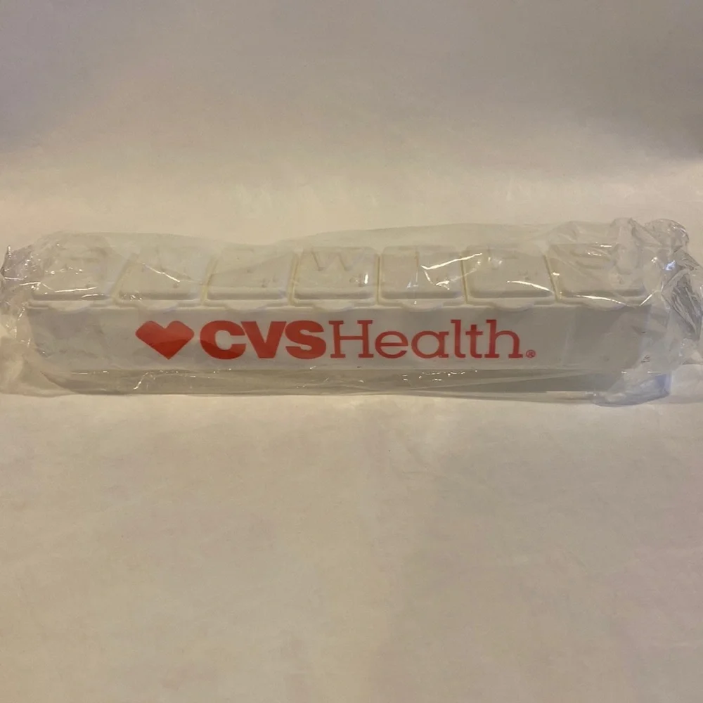 CVS 5-Day Pill Box Red Label, White Letters, Braille Lettering NIP